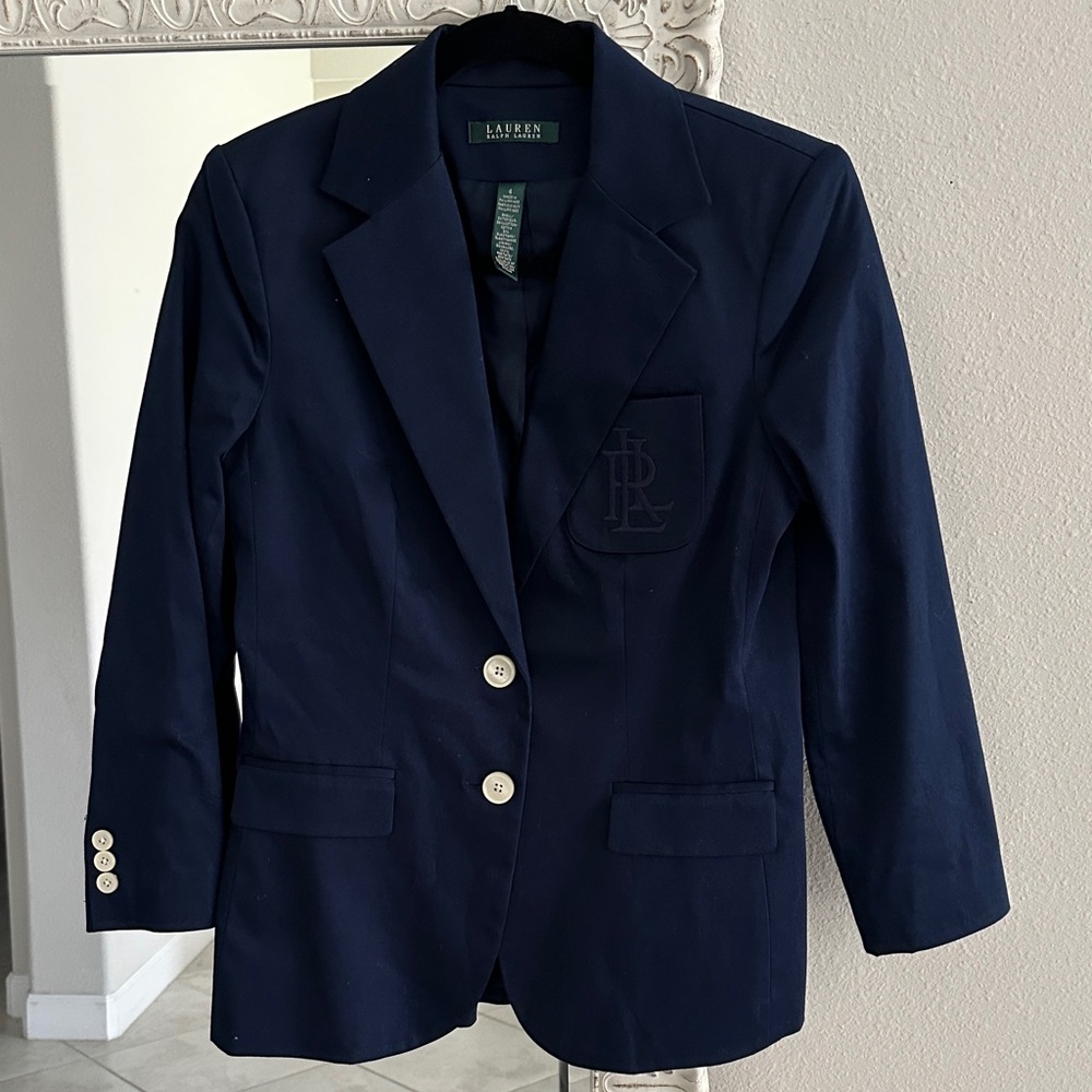 Lauren Ralph Lauren Navy Emblem Blazer with Cream Buttons